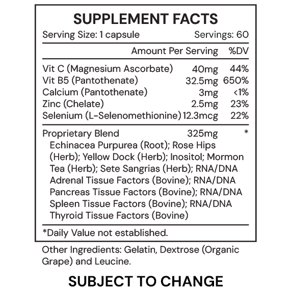 Ga - Adrenal - Supplement Facts G/25A - subject to change