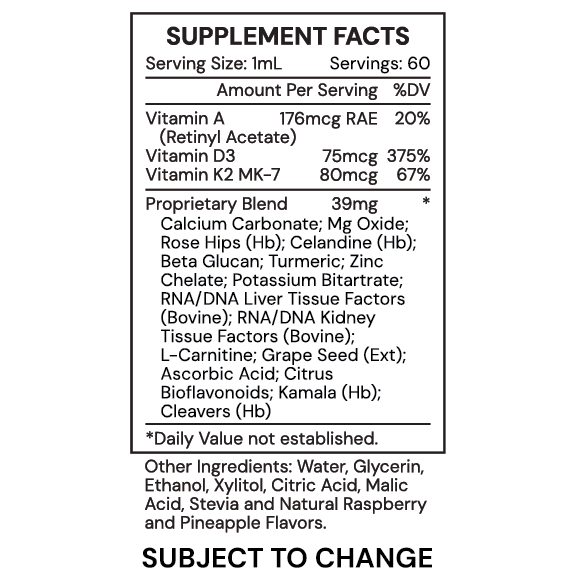 VITD3 LQ - Vitamin D3 + K2 Liquid Complex - supp facts F25 subject to change