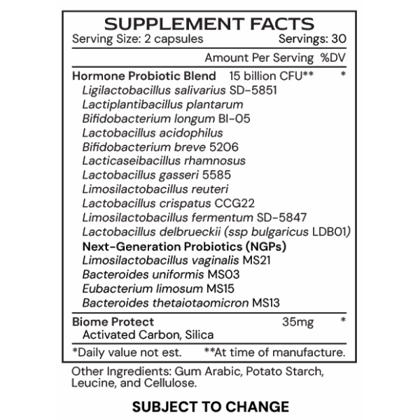 Hormone µBiomic - supplement facts E25A - subject to change