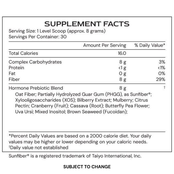 Hormone Superfood - supplement facts - subject to change