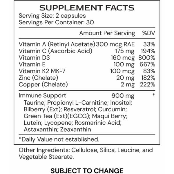ImmuneGenic - supplement facts - subject to change