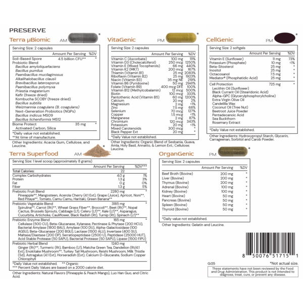 Preserve - supplement facts G/25 - subject to change