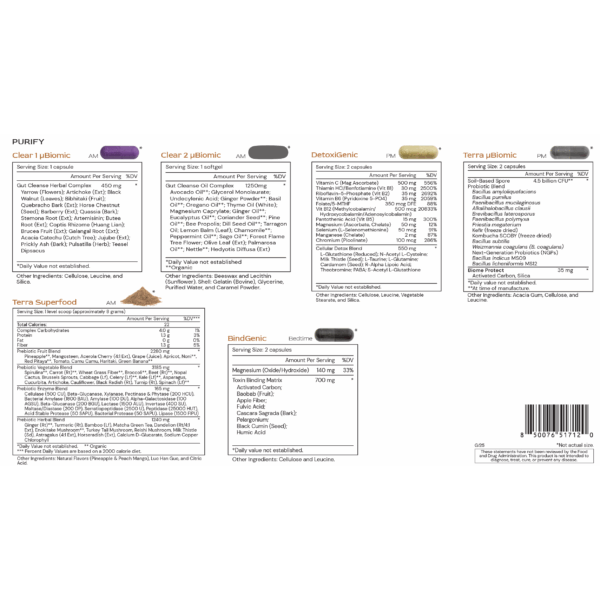 Purify - supplement facts - G25 subject to change